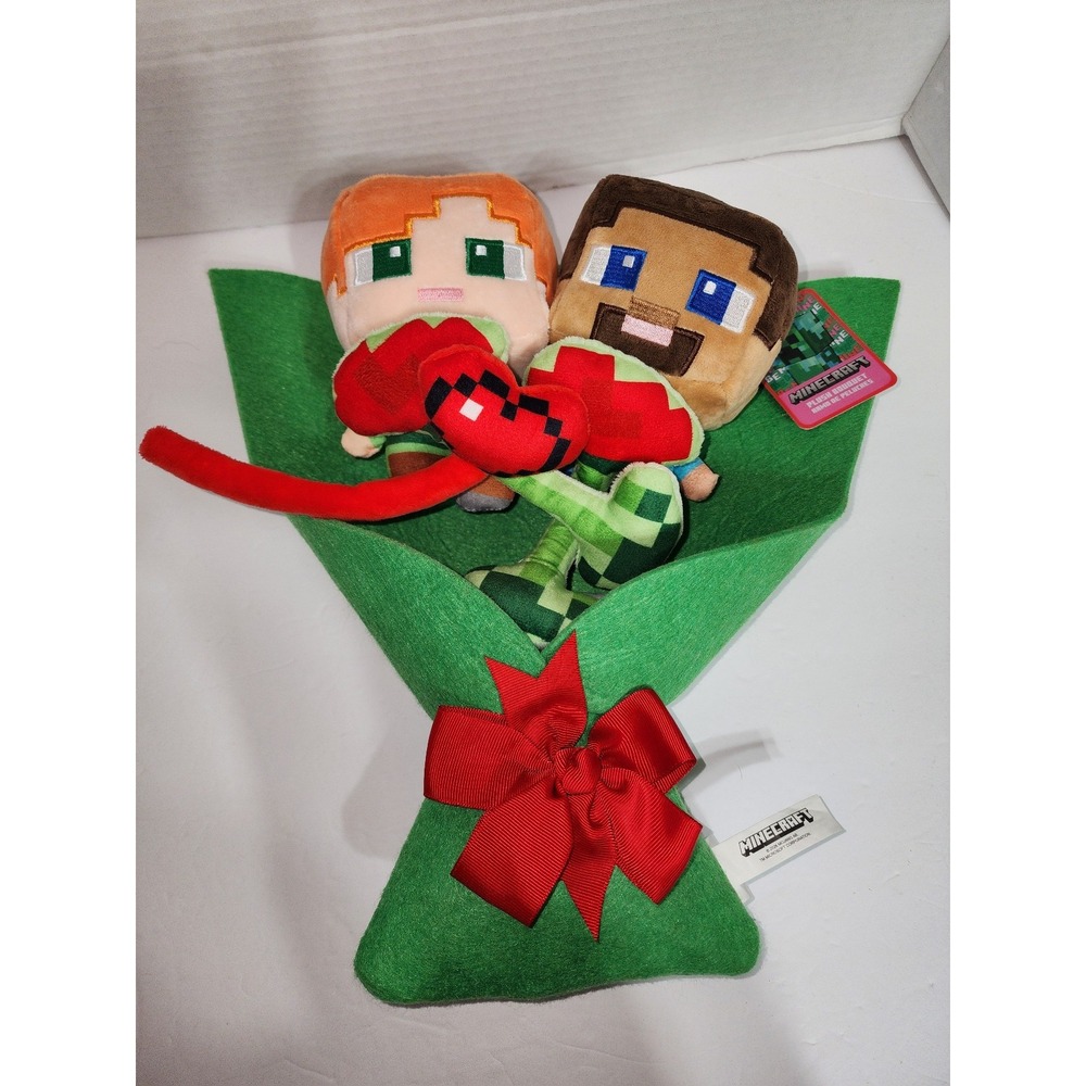Minecraft plush bouquet featuring Steve and Alex characters‎